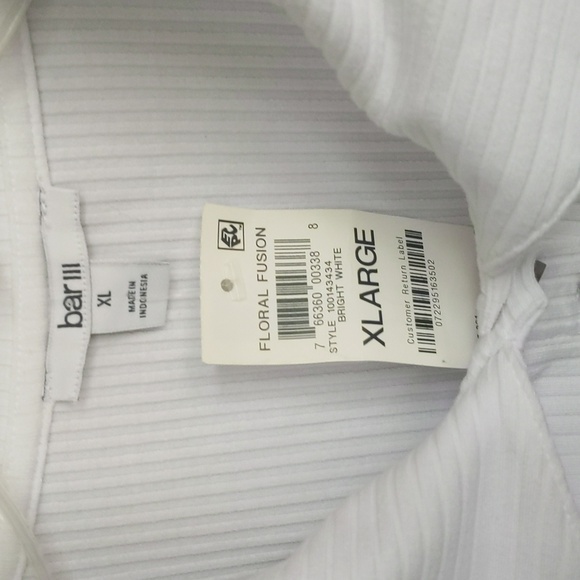 NWT Bar lll White Collared Long Sleeve Ribbed Bodysuit - XL - Picture 4 of 6